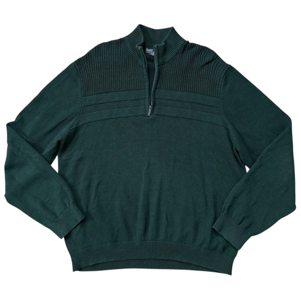 Van Heusen Flex Quarter Zip Ribbed Pullover Sweater Green Size XXL